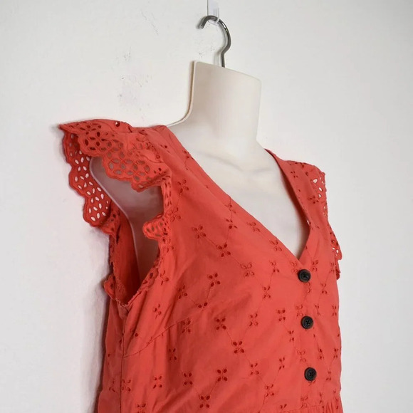 Ann Taylor Loft Babydoll Dress Sz 4 Eyelet Lace Tiered Cotton Cottagecore Boho - Picture 5 of 16